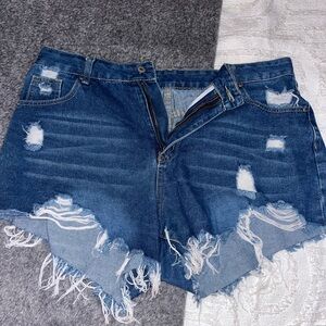 Distressed Blue Denim Women Shorts